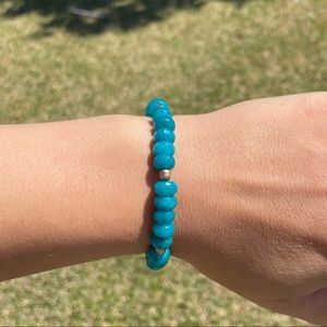 Blue Teal Stone Bracelet W/ Gold Accents - Handmade